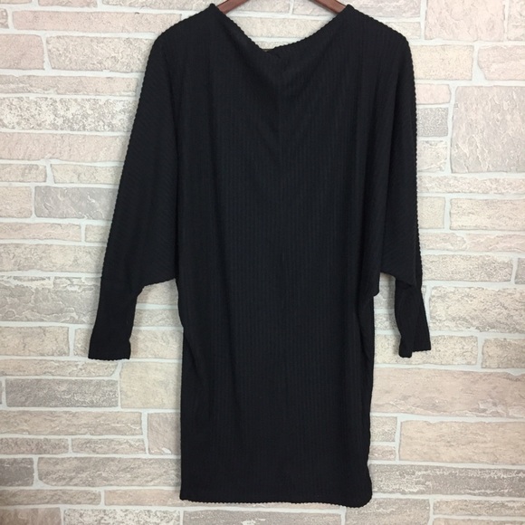 Black knit oversized Fit Dress With batwing sleeve - Picture 3 of 4